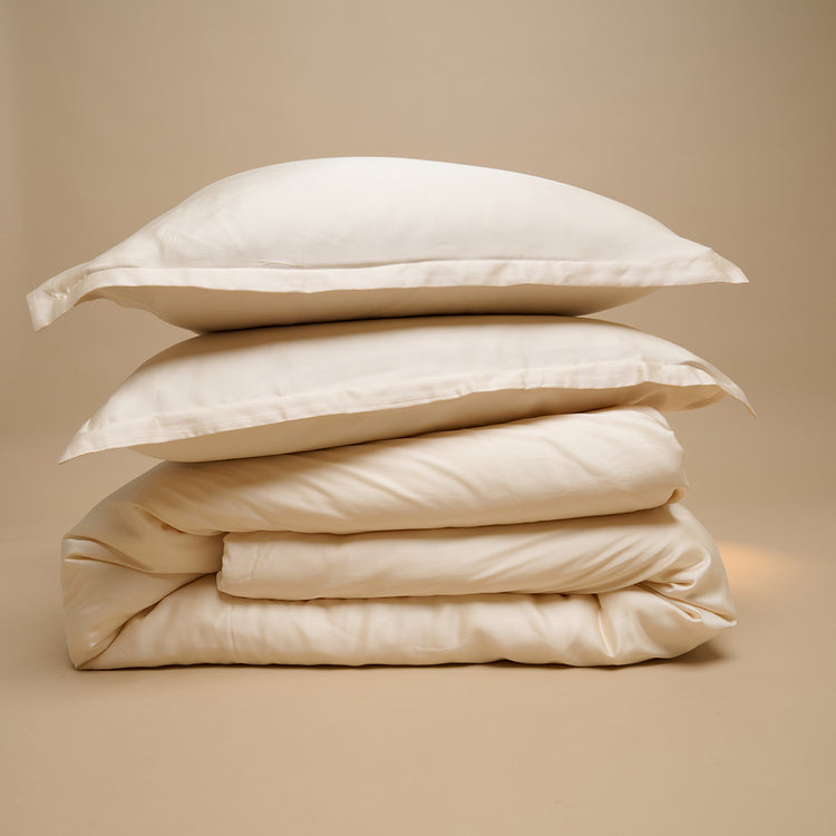 Tweepersoons TENCEL™ Sateen dekbedovertrek in Wit Zand met bijpassende kussenslopen