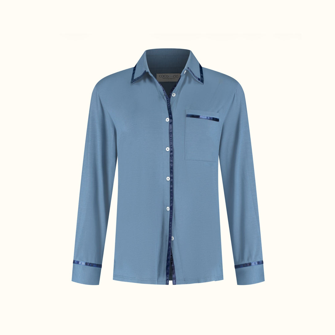 TENCEL™ Pyjama Set Shirt & Short Dames Donker Blauw