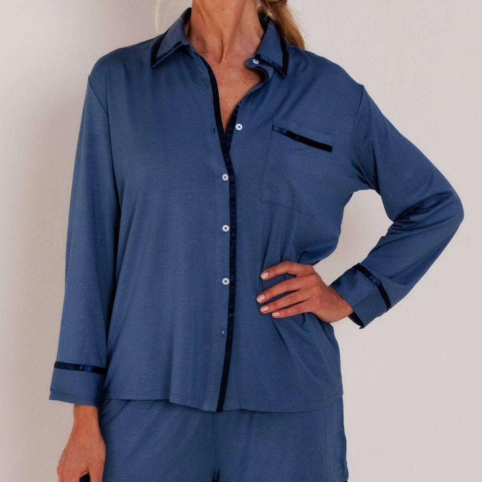 TENCEL™ Pyjama Shirt Dames Donker Blauw