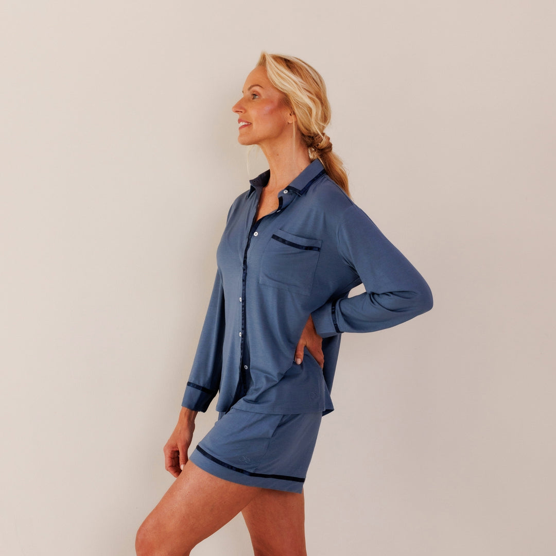 TENCEL™ Pyjama Set Shirt & Short Dames Donker Blauw